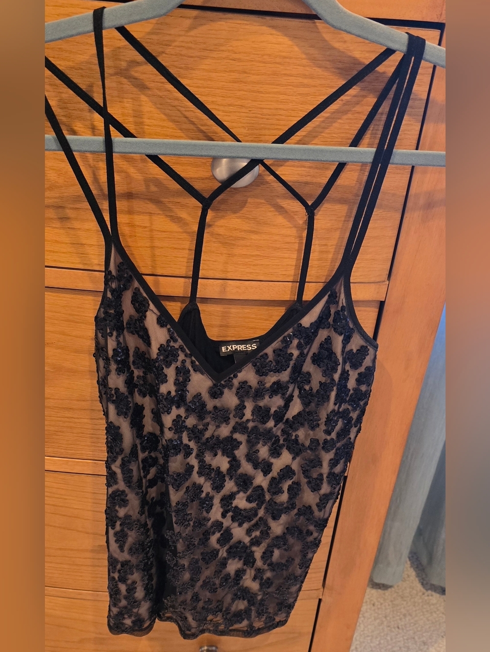 Express Black / Tan Sequined Mesh Camisole, Women's S, Like New, Worn Once